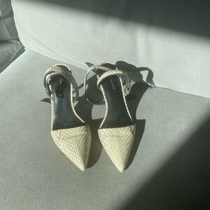 Elegant Cream Patterned Women's Heels